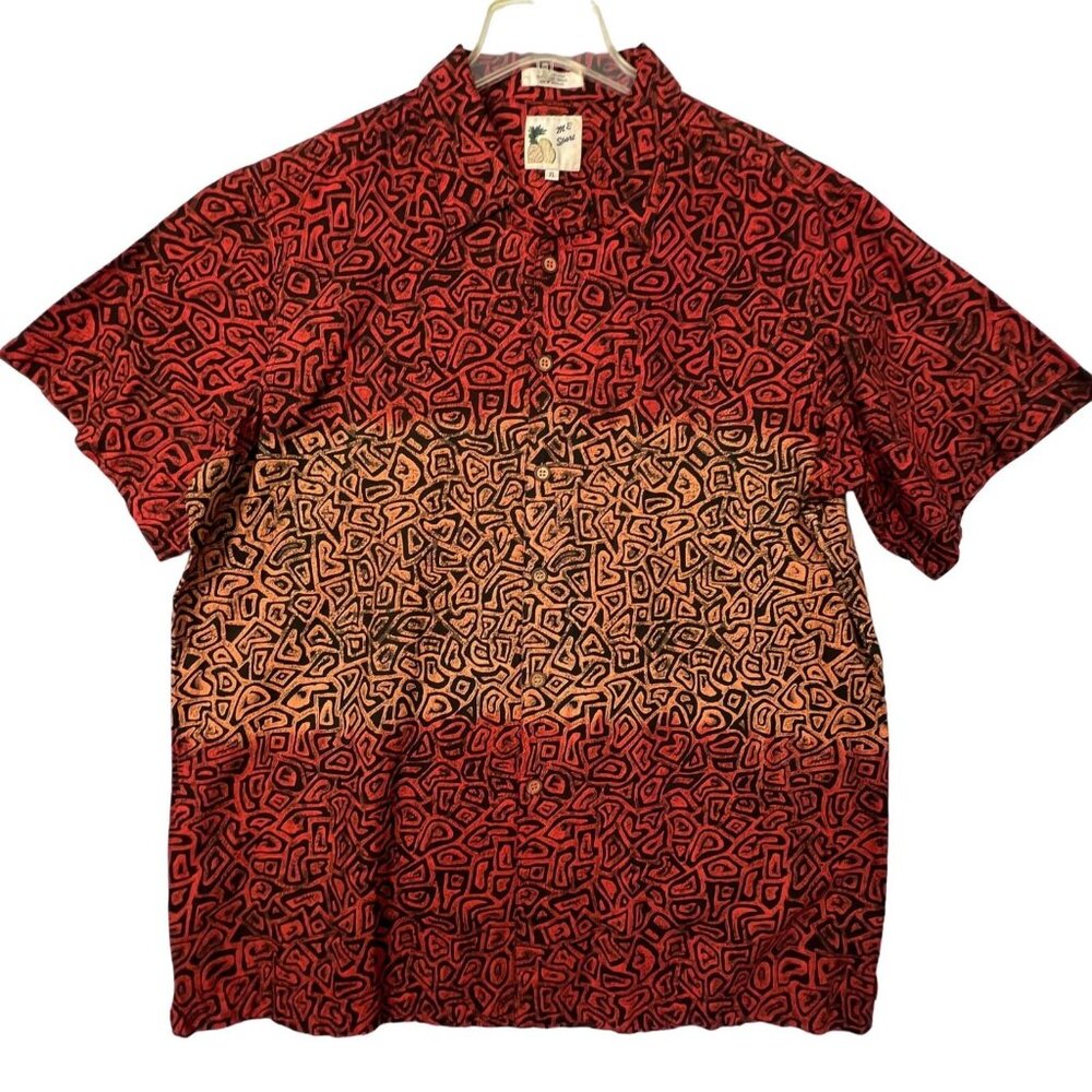 Vintage ME Sport Hawaiian Shirt Mens XL Orange Abstract Button Up Tribal Beach